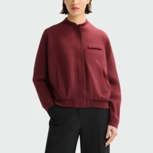 Burgundy stand collar long sleeve women's jacket