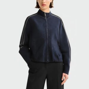 Blue stand collar zipper casual women's jacket