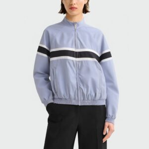 Blue stand collar long sleeve women's jacket