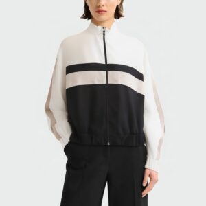 Contrast color patchwork zipper women's jacket