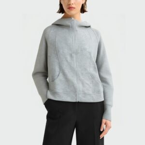 Grey zippered casual women's hooded jacket