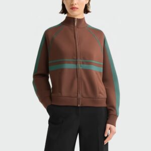 Brown stand collar long sleeve women's jacket