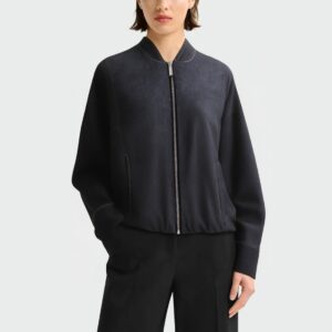 Blue zippered casual women's denim jacket