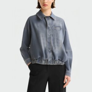 Washed and faded lapel women's denim jacket