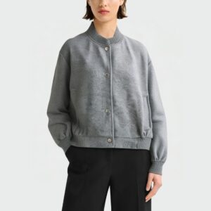 Grey stand collar single-breasted women's jacket