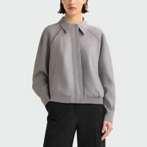 Striped grey lapel zippered women's jacket