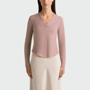 Pink V-neck casual women's long-sleeved top