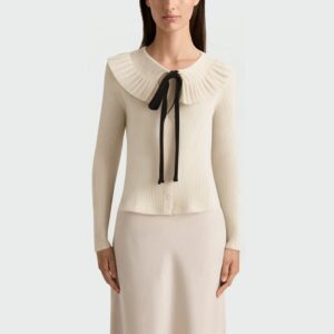 Lapel slim fit knitted ladies long sleeve top