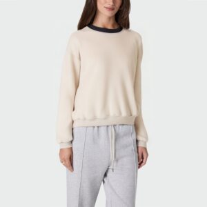 Beige contrasting crew neck women's pullover