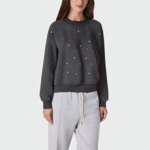 Women's ribbed crew neck rhinestone pullover