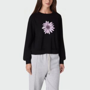 High quality black floral print women's pullover