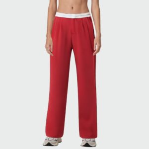 Fashionable red high waist women's wide leg pants