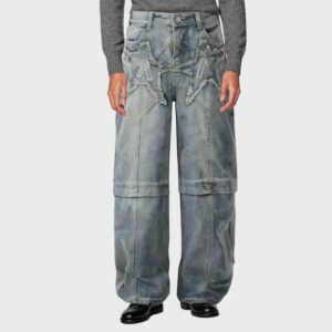 Star patch washed straight-leg men's jeans