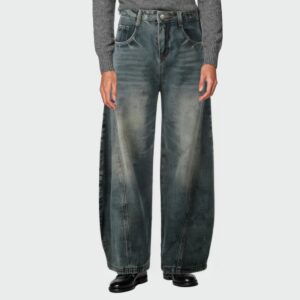 Oversized acid-wash wide-leg men's jeans