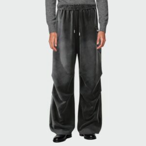 Acid wash side pocket loose men's casual trousers