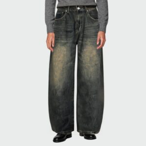 Distressed washed loose wide-leg men's jeans