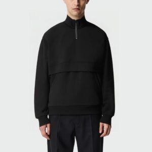 Black stand collar loose long sleeve men's top