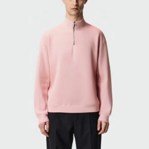 Pink stand collar men's long sleeve sweatshirt